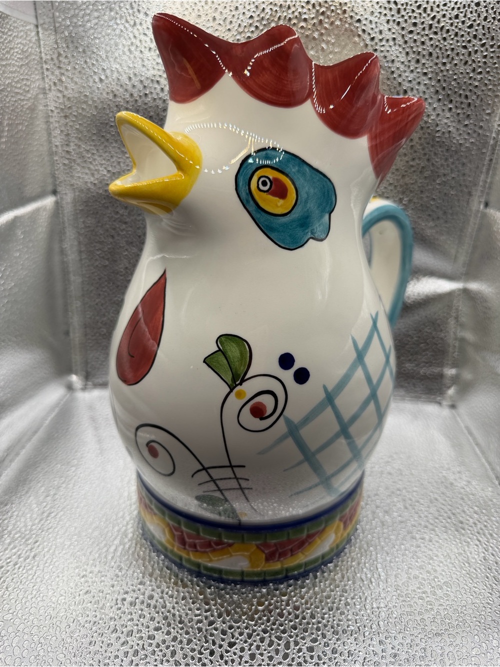 Hand Painted Colorful Pottery Clay Art Mosaic Rooster Pitcher